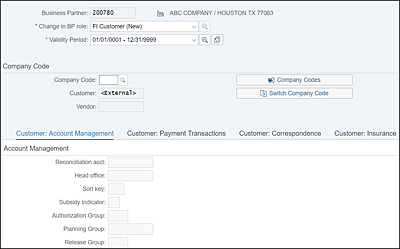 Company Code View from Business Partner Role FI Customer