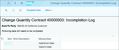 Example of Incompletion Log Results from the Incomplete Contracts List