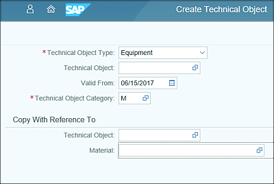 Initial Create Technical Object Screen