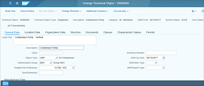 Change Technical Object Details Screen