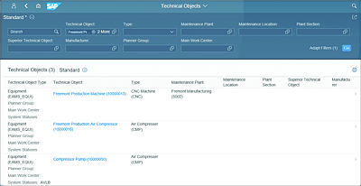 Results Page for the Find Technical Objects App