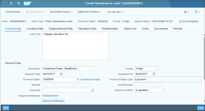 Create Maintenance Order Details Screen