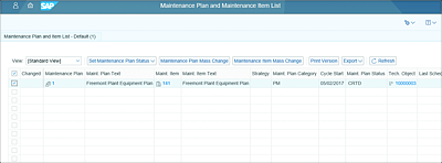 Manage Maintenance Plan and Item List