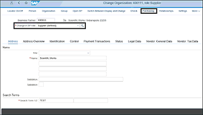 Purchasing View from Business Partner Role Supplier