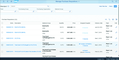 Manage Purchase Requisitions App with Options to Create RFQs or Purchase Orders