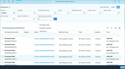 Create Purchase Order App Options