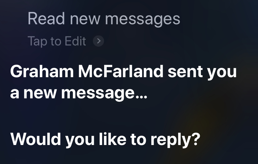 Figure 57: After you listen to a message, Siri asks if you’d like to reply.