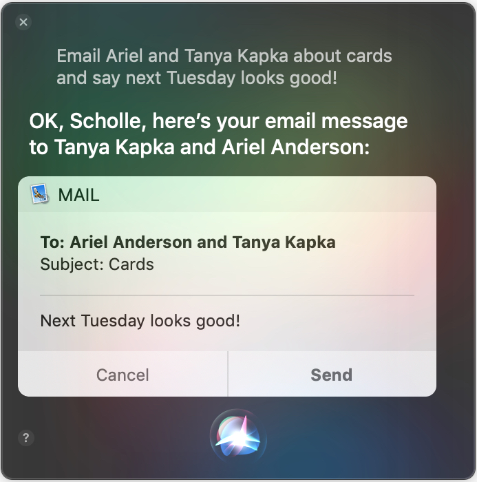 Figure 58: Dash off a quick email—recipient, subject, message body and all—using Siri.