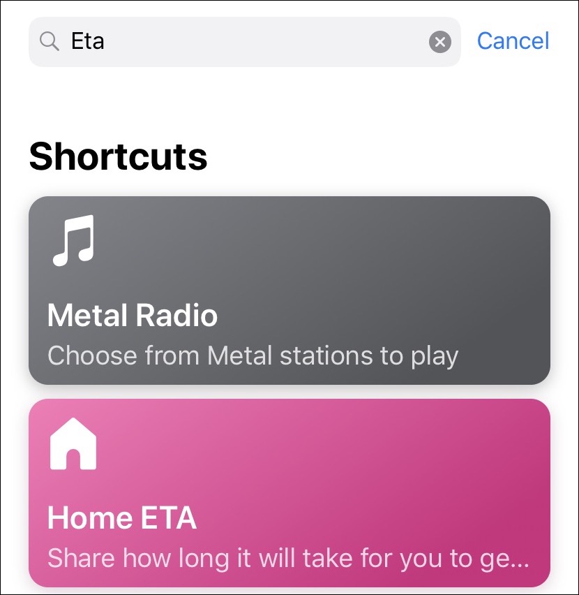 Figure 82: Tap the Home ETA shortcut in the search results.