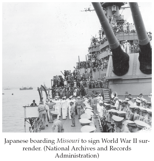 Image: Japanese boarding Missouri to sign World War II surrender. (National Archives and Records Administration)