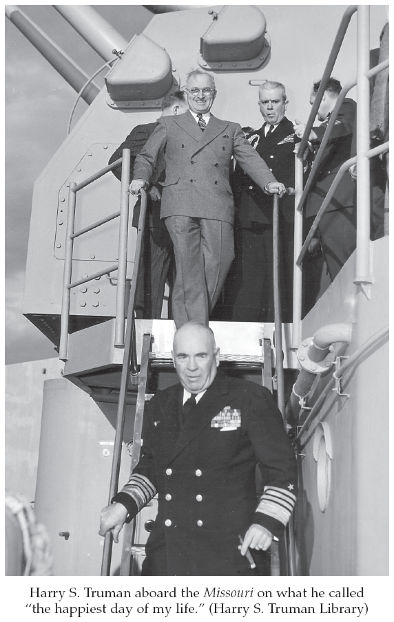 Image: Harry S. Truman aboard the Missouri on what he called “the happiest day of my life.” (Harry S. Truman Library)