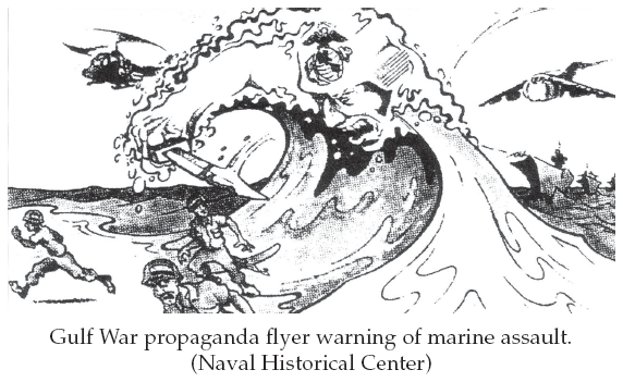 Image: Gulf War propaganda flyer warning of marine assault. (Naval Historical Center)