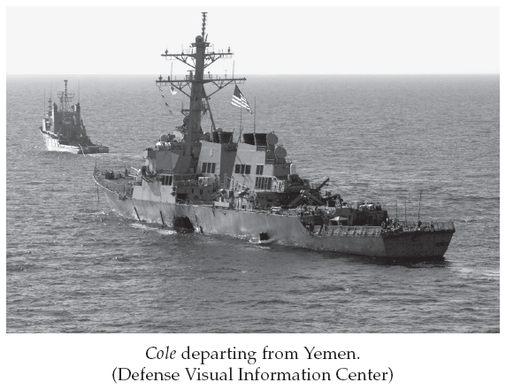 Image: Cole departing from Yemen. (Defense Visual Information Center)