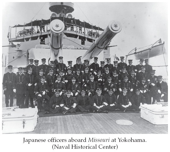 Image: Japanese officers aboard Missouri at Yokohama. (Naval Historical Center)