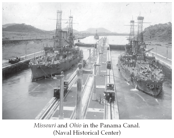 Image: Missouri and Ohio in the Panama Canal. (Naval Historical Center)