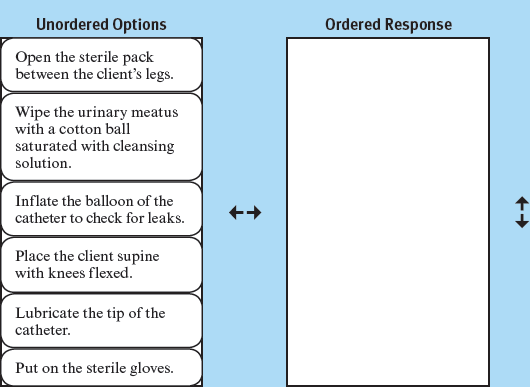 This image shows answer options that need to be placed in the correct order in which they will occur moving from left to right. 