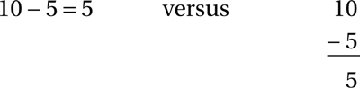 10 − 5 = 5 versus 10-5/5