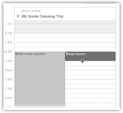 You can resize any Calendar event just by dragging its bottom border. As your cursor touches the bottom edge of an event, it turns into a double-headed arrow. You can now drag the event’s edge to make it take up more or less time on your calendar.