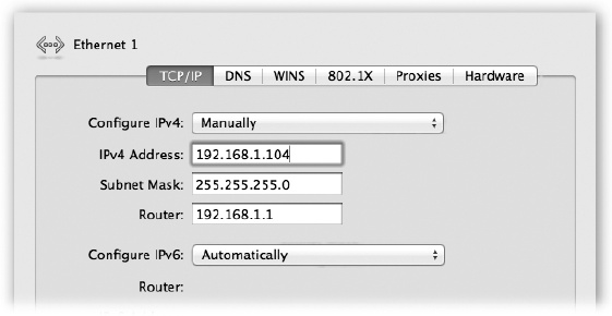 Here’s the setup for a cable-modem account with a static IP address, which means you have to type in all these numbers yourself.