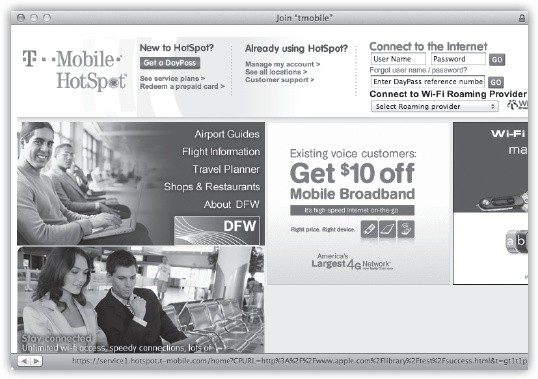 OS X auto-opens a page like this whenever it senses that you’re in a commercial WiFi network, one that requires you to sign in. (That’s a big improvement from the old way, where you’d join a network and then have no clue that you wouldn’t be able to get any further until you opened up your Web browser to find that login screen.)