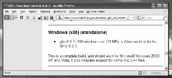 Screenshot of Firefox, displaying the GHC download page