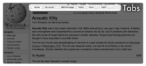 The tabs at the top of a Wikipedia page