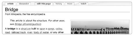 The hatnote on the Bridge article, pointing to the related disambiguation page