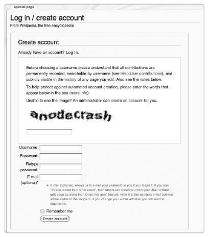 The Create account form