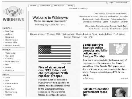 The English-language Wikinews main page