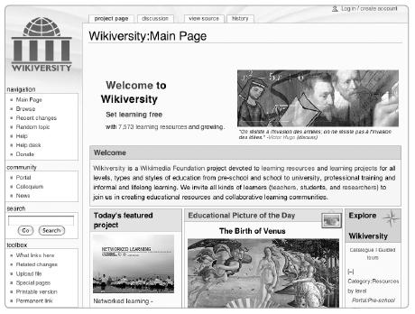 The English-language Wikiversity main page