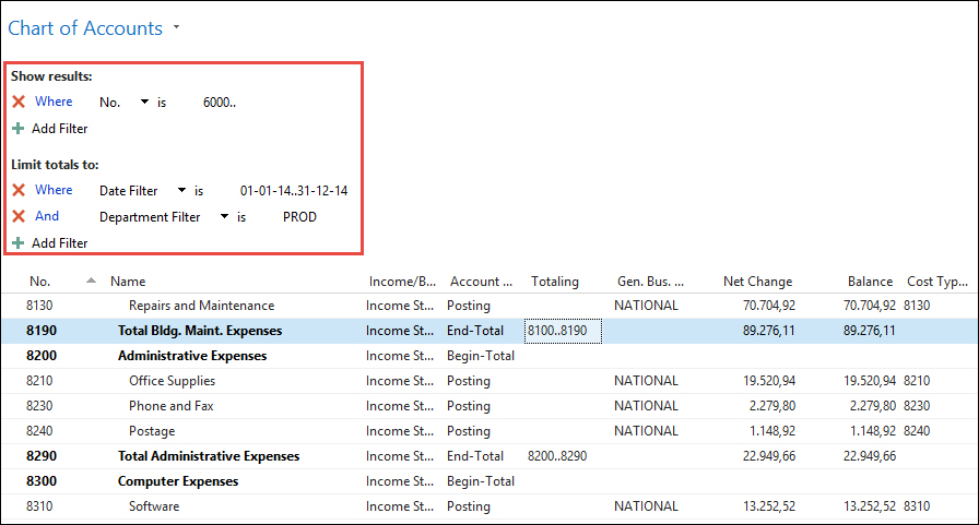 Chart of accounts