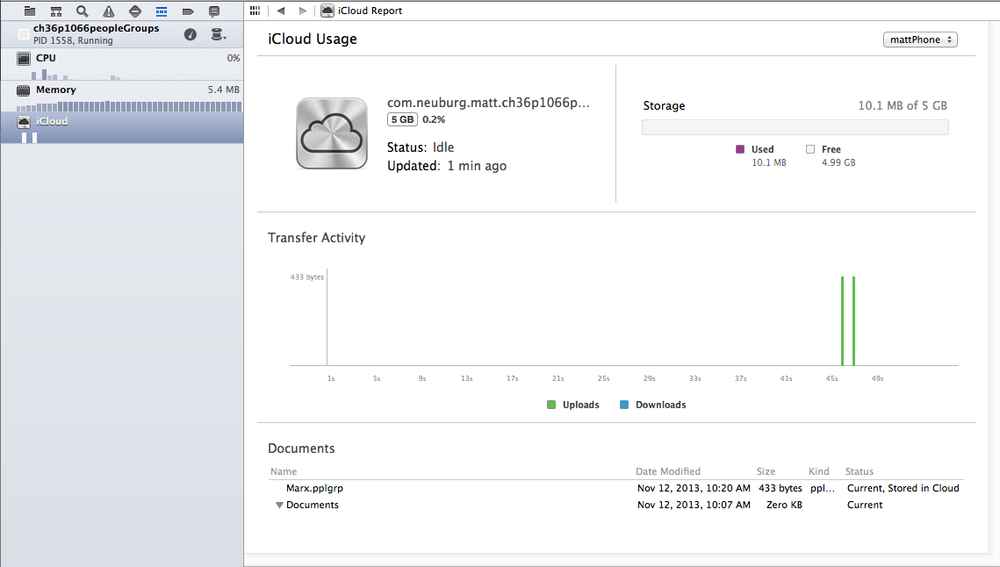 The iCloud graph in Xcode’s Debug navigator