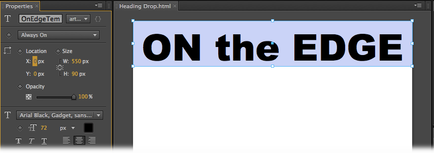 The blue box and your text box have identical Size and Location properties. That means the text appears centered over the blue box, making an attractive page banner.