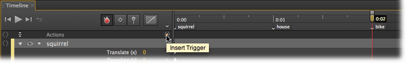 In this case, it doesn’t really matter how far apart you place the labels on the Timeline, because there will be no transition. JavaScript/jQuery code will make the playhead jump from label to label. Just give yourself enough space to separate the labels for easy reading.