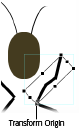 Here, bugBody is temporarily hidden. The Transform Origin has been moved to the left end of the selected leg. Now, when the leg is positioned using the Rotate property, it will rotate around that point.