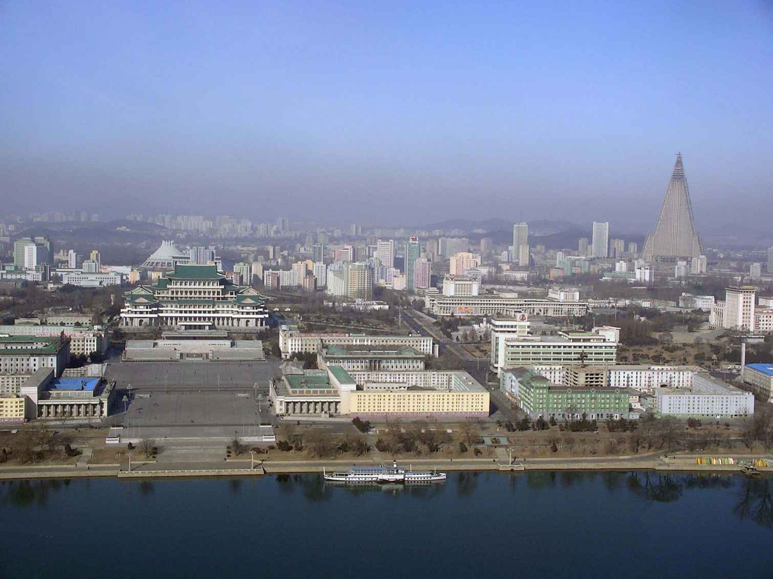 Photograph: An aerial view of Central Pyongyang. Its buildings need repair but it remains an attractively laid out city.