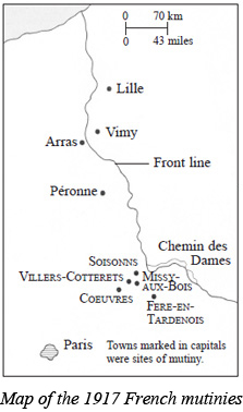 Map of the 1917 French mutinies