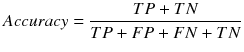 $$ Accuracy = \frac{TP+TN}{TP+FP+FN+TN} $$