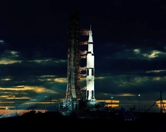 Saturn 5 at night