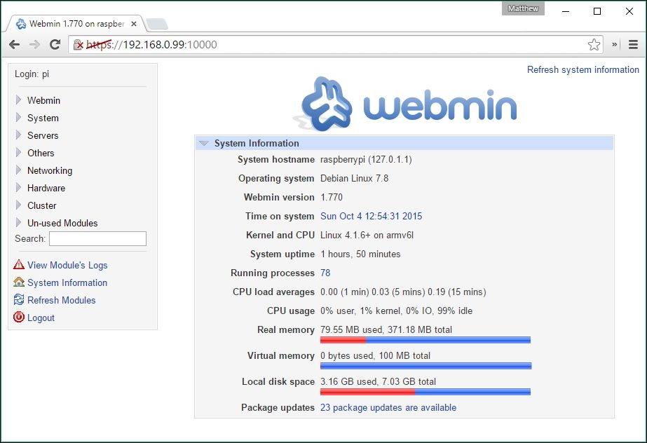Accessing Webmin locally