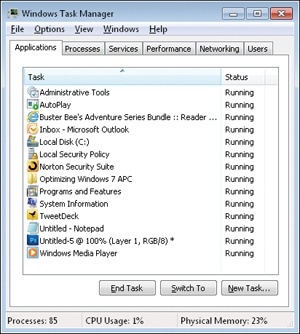 Viewing running applications in Windows Task Manager