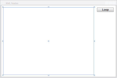 Screenshot of LoopThroughXmlDocument project of the WXP application displaying a TextBlock and a Button control (Loop).