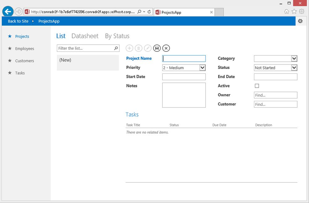 A screen shot of a web app displayed in a web browser. All components of the App Home View are visible: Table Selector, View Selector, and a view with controls.