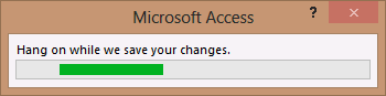 A screen shot of a save progress dialog in Access. The message text indicates that you should hang on while Access saves your changes.