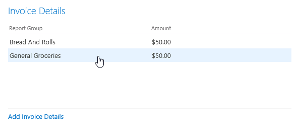 A screen shot of a related items control. Two records are displayed in the control with Report Group and Amount fields displayed. Author is hovering over the second record, which is highlighted.