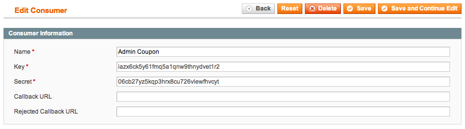 OAuth consumer information form