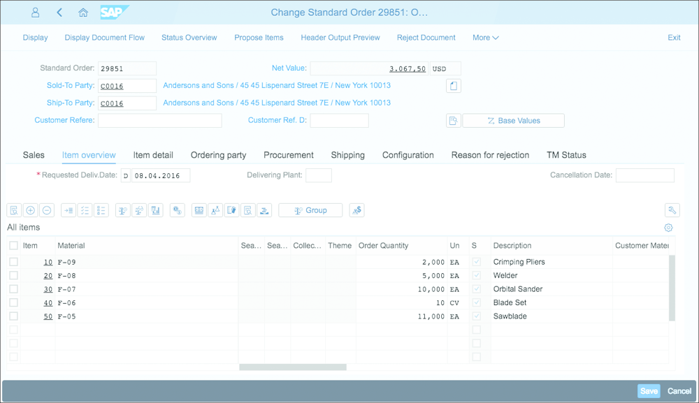 Change Standard Order: SAP Fiori UI