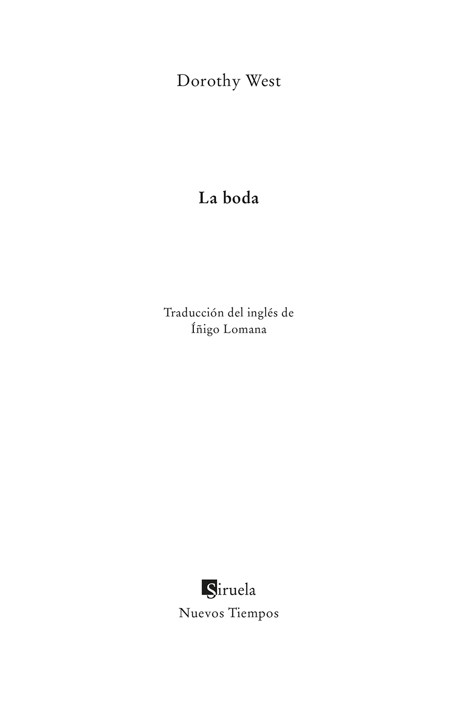 Portadilla: La boda. Dorothy West