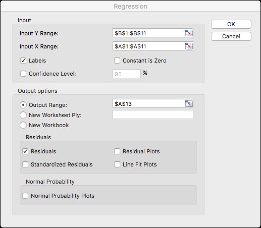 Linear regression in Excel