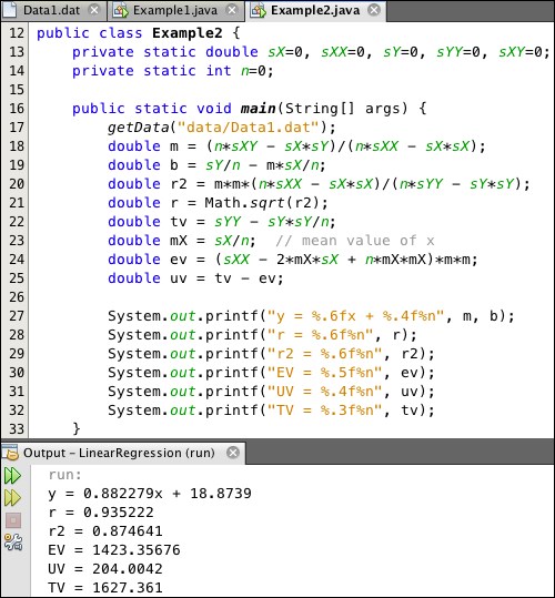 Java implementation of linear regression